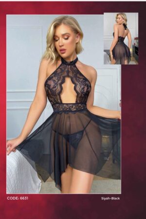 Dantel ve Tül Birleşimi Sexy Gecelik (6631)